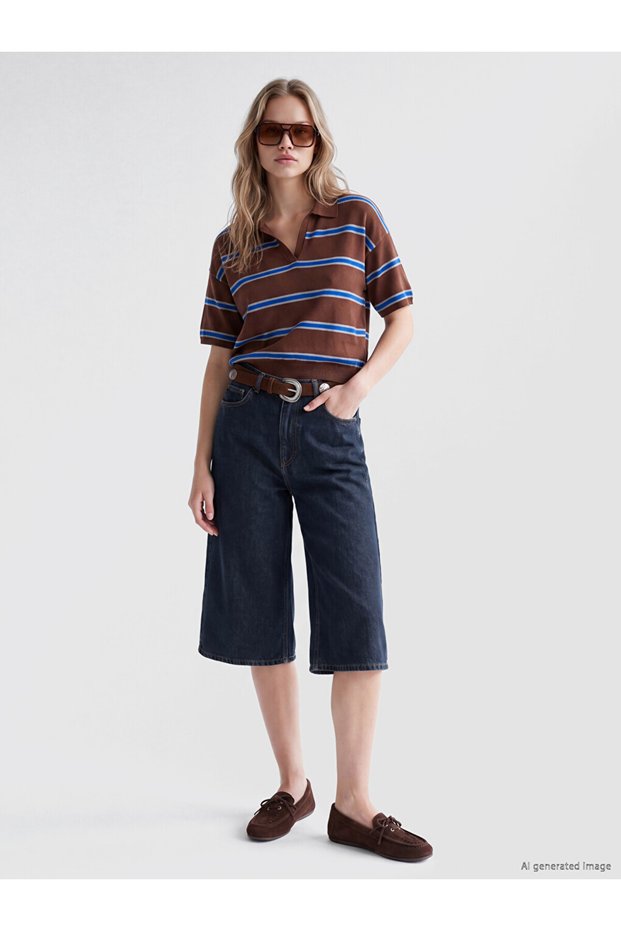 Ozmarka New Season Indigo Belted Culotte Fit Women's Jean Trousers