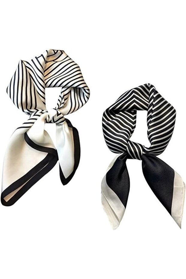Women's scarves 2pc 70x70cm black/white satin silk gift.