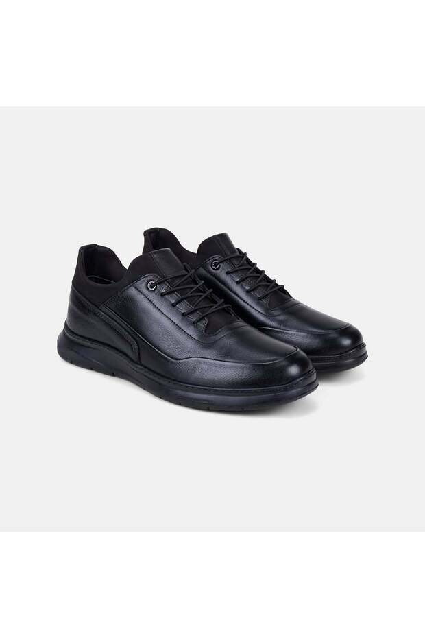 Men's Black Flexible Ankle Leather Sports Shoes