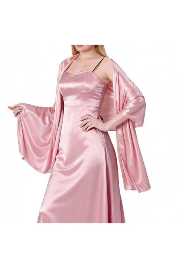 Women's satin shawl apricot pink 65x220cm elegant evening/party.