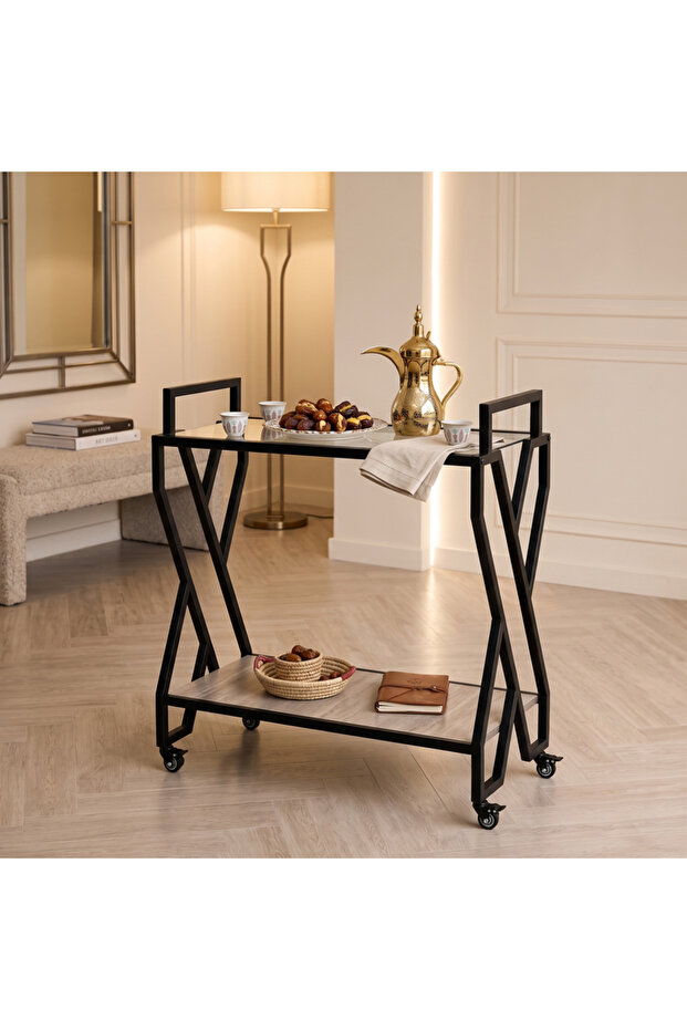 Elegant Multi-Material Modern Design Hospitality Trolley - Light Gray