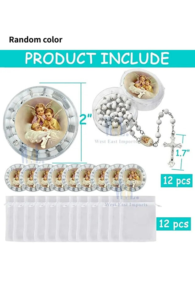 Random color 6sets 6/12Sets Baptism Rosary Favors Angel Baby Pattern White Beads Rosary with Clear B
