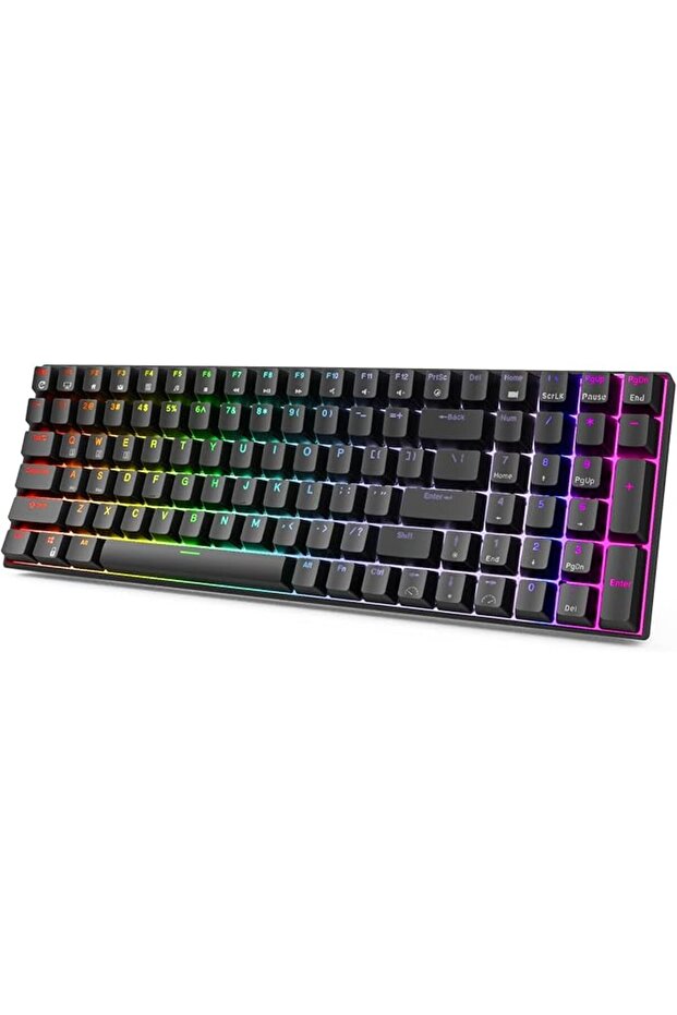 لوحة مفاتيح ميكانيكية RK100 لاسلكية/بلوتوث/سلكية بتقنية RGB، 100 مفتاح و3 أوضاع اتصال