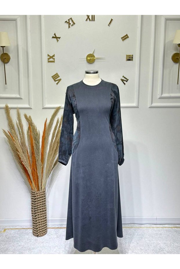 Women's New Season Dress with Elastic Sleeves and Cupra Fabric