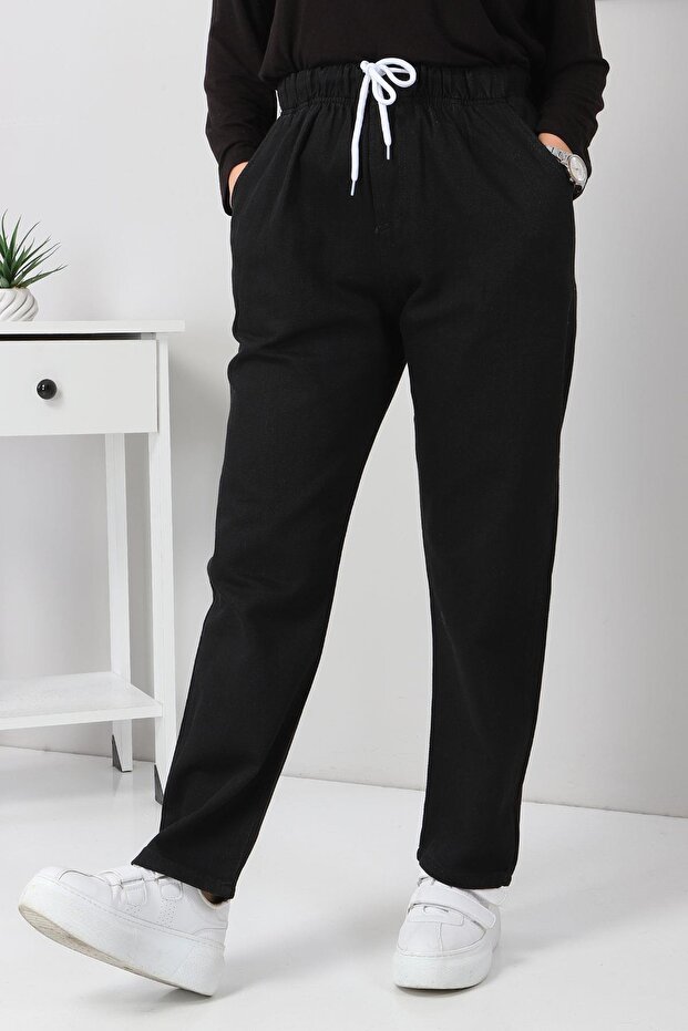 Elastic Waist Boyfriend Jeans Black 5998