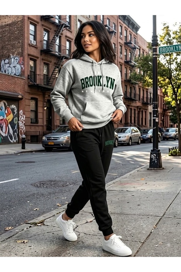 Unisex Brooklyn Oversize Hooded Tracksuit Set Loose Fit