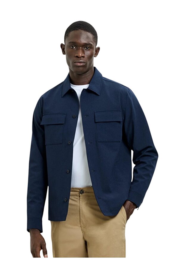 Men Button Though Flap Chest Jacket