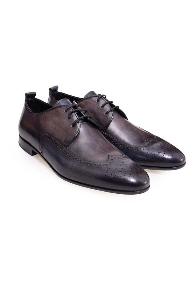 Dark Blue Color Lace-Up Genuine Leather Men's Shoes