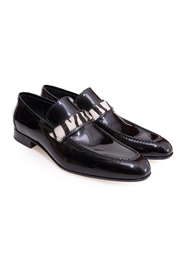 Black Color Laceless Genuine Leather Men's Shoes