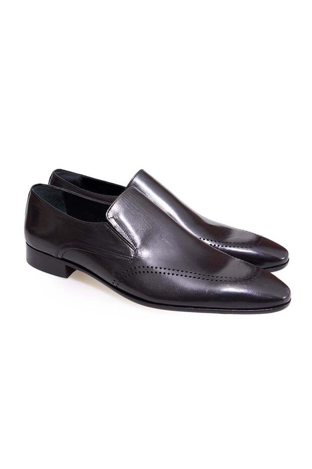 Black Color Laceless Genuine Leather Leather Sole Men's Shoes