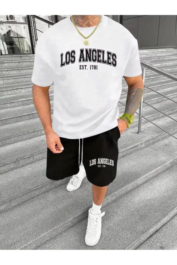 Men's Printed Oversize Comfortable Shorts - T-Shirt Set