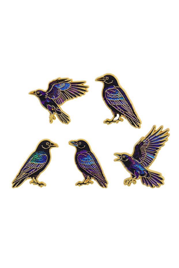 5pcs 5pcs Punk Enamel Pin Set Cartoon Crow Brooch For Coat Halloween Brooches Collar Lapel Pins Meta