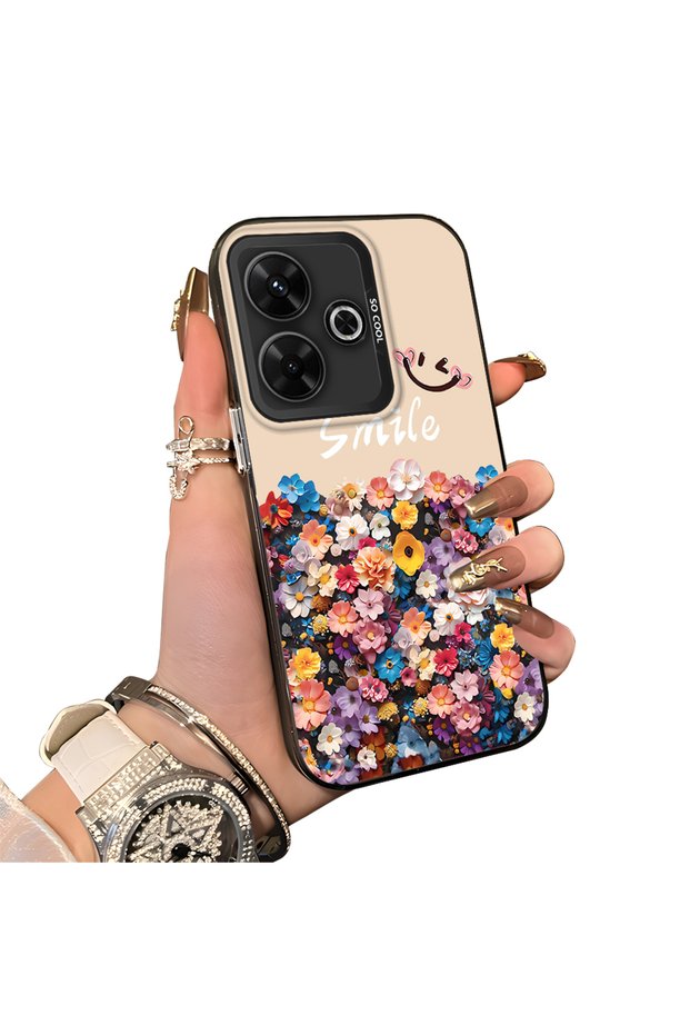 Poco M6 Compatible Silicone Edge Hard Back Case Couple Phone Case with Floral Pattern