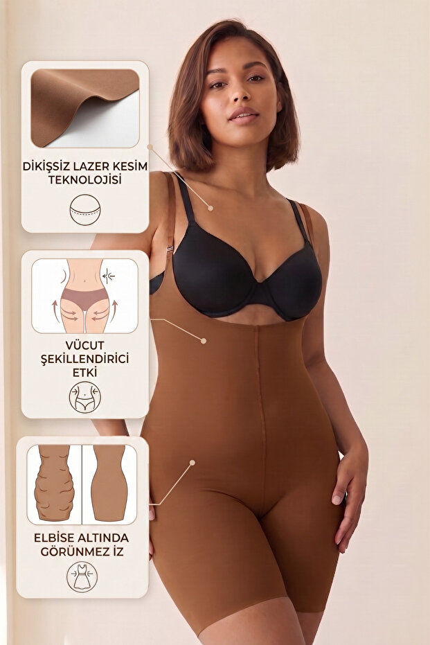 Pagliye Model Upper Leg and Crotch Enhancer Laser Tights Brown Color