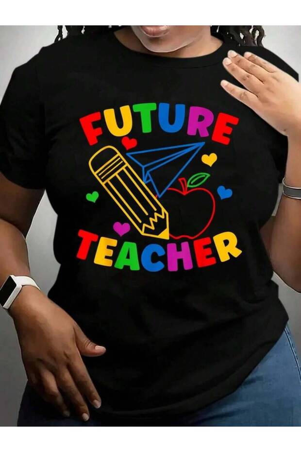 تي شيرت برسومات سوداء لطلاب التعليم الجامعي الجدد من Future Teacher Cute Teaching Education Student Back To School