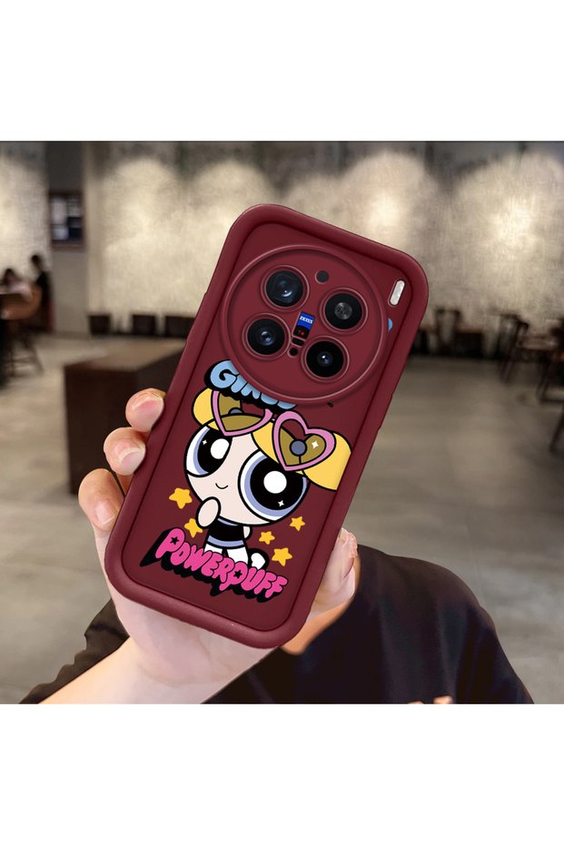 Vivo X200 Pro Compatible Case Camera Protective Cartoon Pattern Maroon Lover Couple Silicone Phone Case