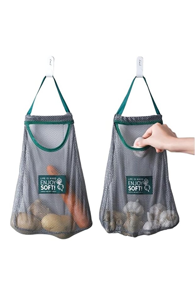 1PC Hanging Mesh Storage Bag for Kitchen – Breathable Double-Layer Organizer for Onions, Garlic Potatoes Fruit & Vegetable – Wall-Mounted Space-Saving Produce Holder with Handles & Durable Net Design