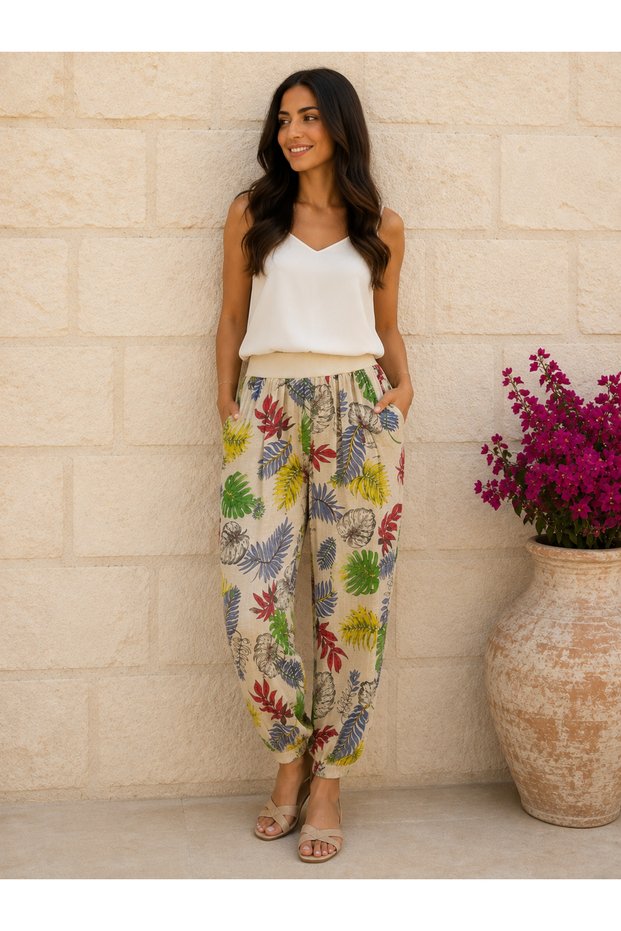 Women's Original Italian Patterned Pencil-Leg Cotton Trousers 42-48