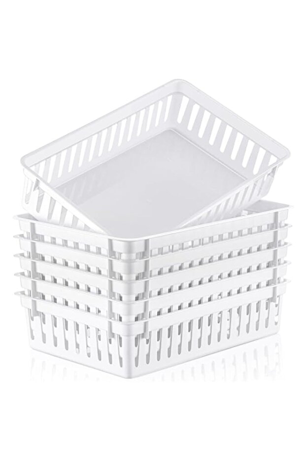 6 Pack Plastic Baskets, Small Storage Bins 10.24 x 6.5 x 2.36 Inch, Plastic Organizers for Shelves, Desks, Kitchen, Bathroom, Snack, Cosmetics, Crafts (White)