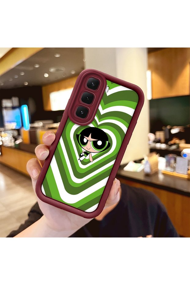 Infinix Hot 60 Compatible Case Camera Protective Cartoon Pattern Maroon Lover Couple Silicone Phone Case