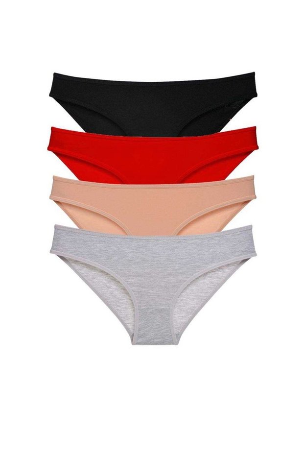 Glb-Stl41414 4 Pieces Super Eco Set Lycra Women's Slip Panties Black Red Skin Gray