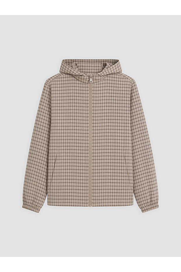 Ecru Relax Fit Hooded Gabardine Men's Coat