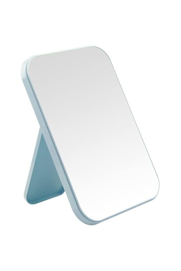 8 Inch Desktop and Portable Princess Makeup Mirror, Table, Desk and Wall Hanging Dual Purpose Square Mirror (Blue)