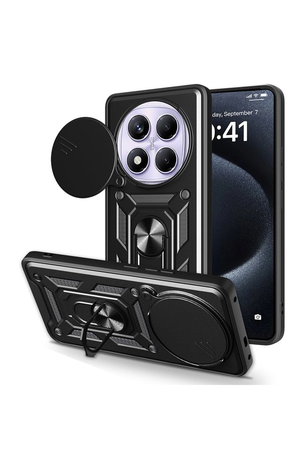 Redmi Note 14 Pro 4g Compatible Camera Protected Sliding Ring Stand Cover