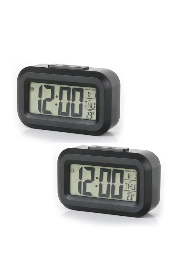 2PCS Black Electronic Alarm Clock Elderly Student Luminous Clock Silent Large Characters Creative Ch