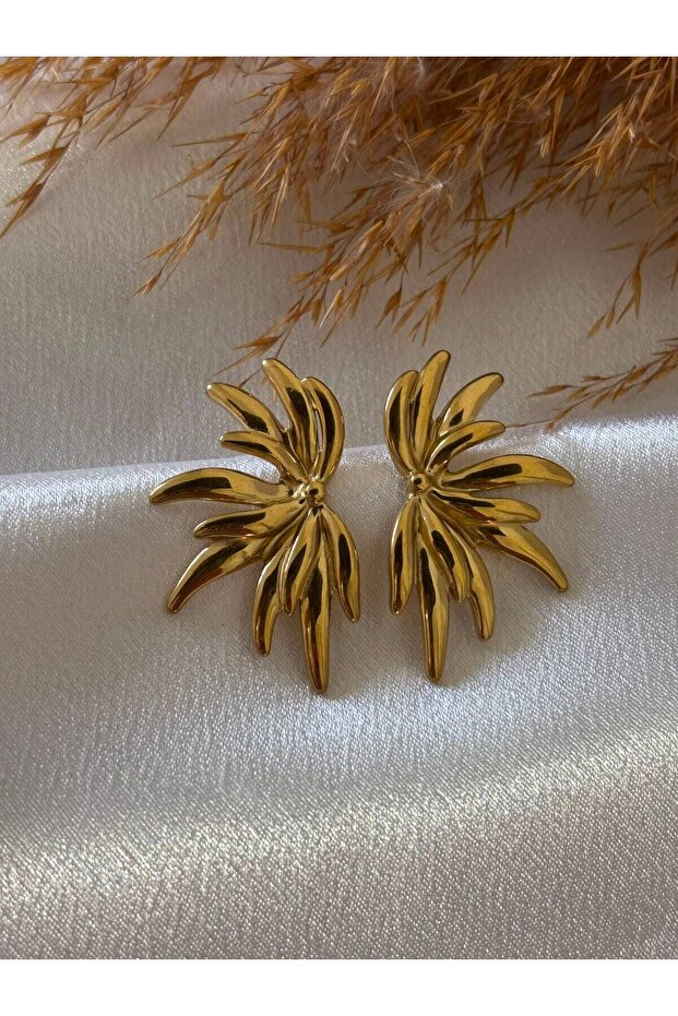 Half Flower Figure Steel Earrings