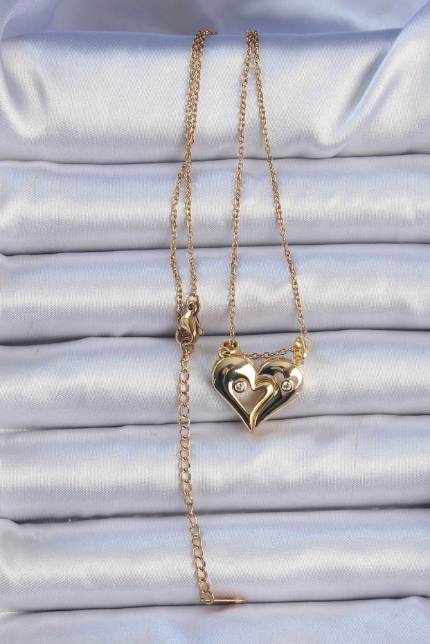 316L Steel Chain Gold Color Zircon Stone Magnet Heart Necklace