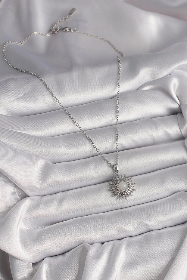 316L Steel Silver Color Chain White Enamel Sun Model Women's Necklace