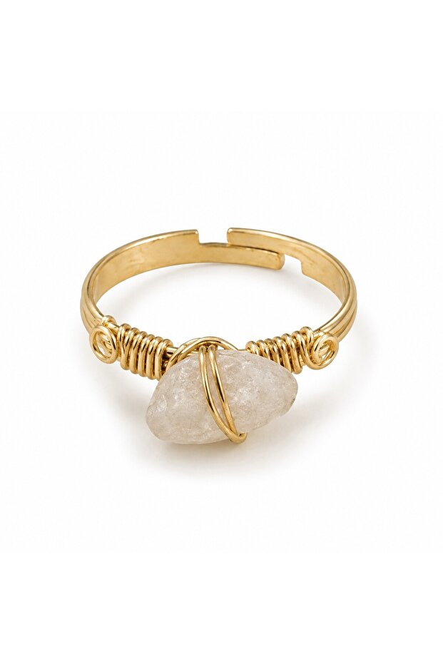 Natural Stone Detailed Gold Color Adjustable Women's Ring