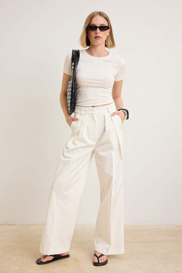 Beyaz Kalın Kumaş Wide Leg/Geniş Paça Pantolon | TWOSS26PL00019 - 1