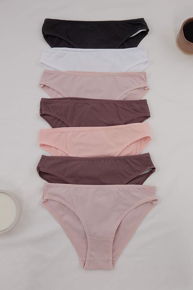 Pembe-Çok Renkli 7'li Paket Pamuklu Klasik Örme Külot THMSS25KU00032 - 4