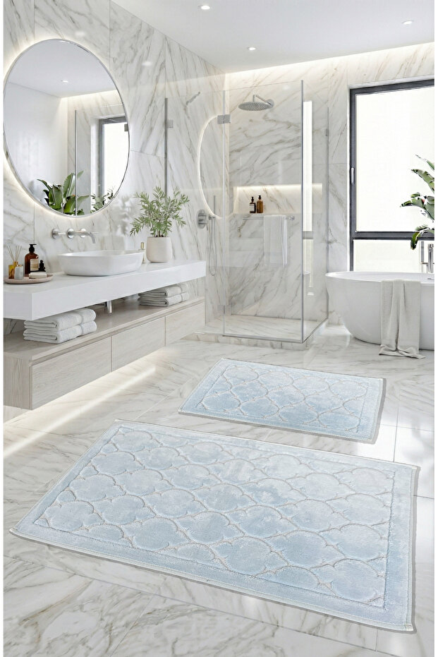 Cappadocia Soft, Super Absorbent 2-Piece 100% Cotton Ultra Luxury Bath Mat Set Blue