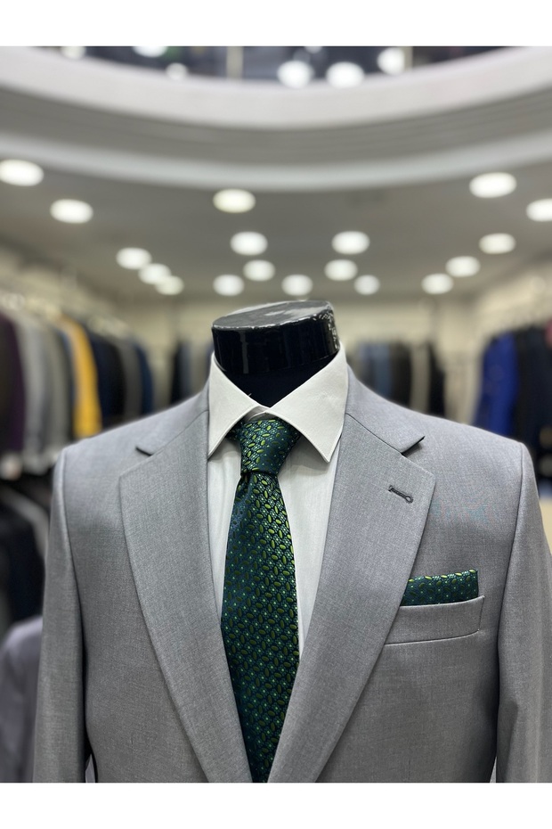 Battal Size Large Size Men's Suit Light Gray