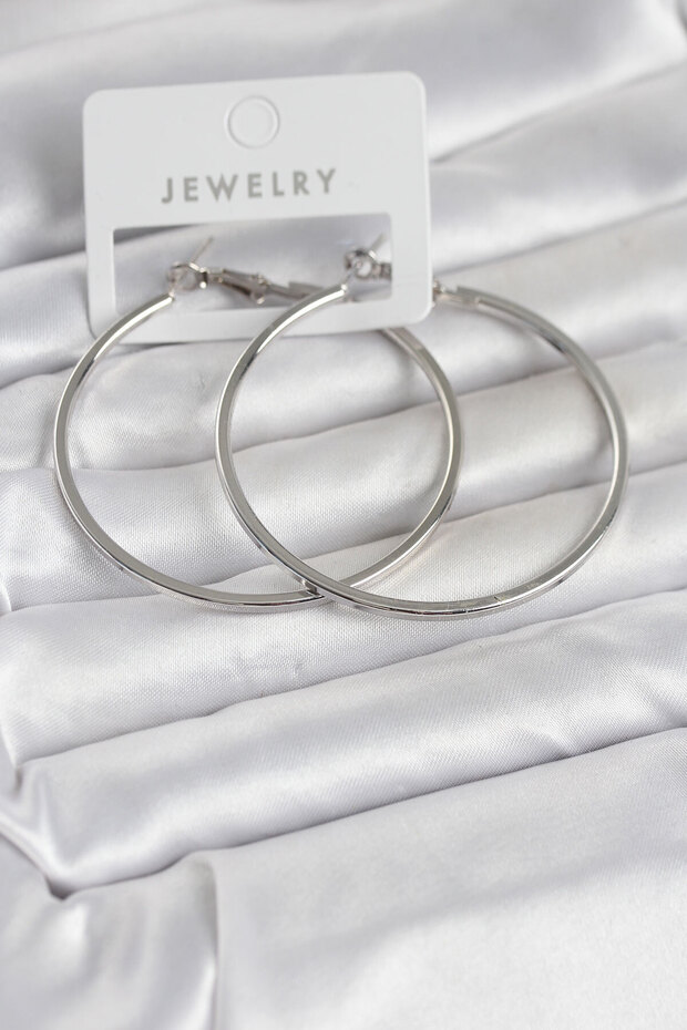 Silver Color Brass Cornered Edge Hoop 54 mm Women's Earrings -