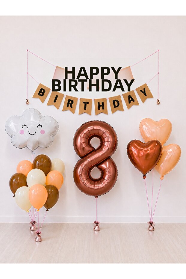 Happy Birthday Kraft Black Retro Balloon Set -8-