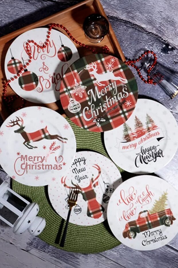 Happy New Year New Year Themed Porcelain 6-Piece Cake Plate for 6 People 20 cm