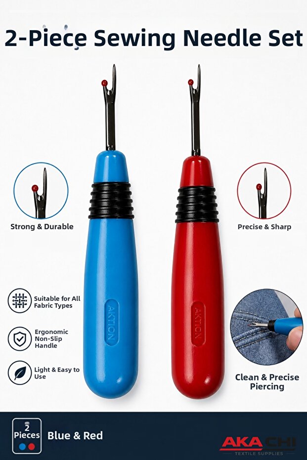 Seam Ripper Set of 2 (Blue + Red) | Professional Thread Removal Device | Ergonomic Non-Slip Handle | Tailor & Home Use