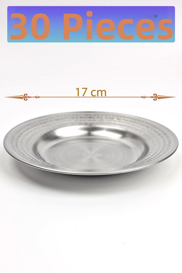 17 cm Hammered Stainless Chrome Steel Serving and Presentation Plate Patterned