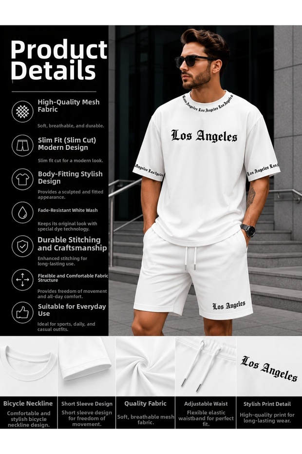 Los Angeles Printed Men's Summer Set - T-Shirt & Shorts