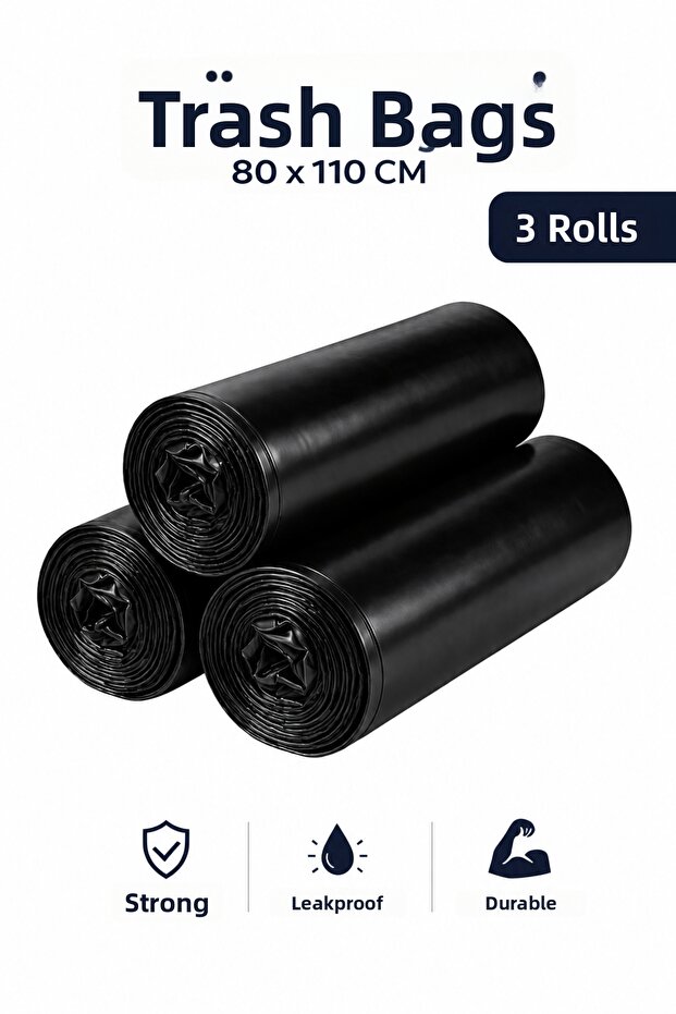 Garbage Bag 80X110 Jumbo Size 3 Rolls 30 Pieces Thick Black Garbage Bag