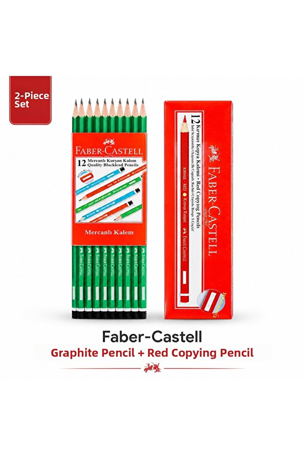 Faber-Castell 12-Piece Cornered Coral Pencil and 12-Piece Red Pencil Set - School Starter and Writing Pack - 24-Piece Pencil Set