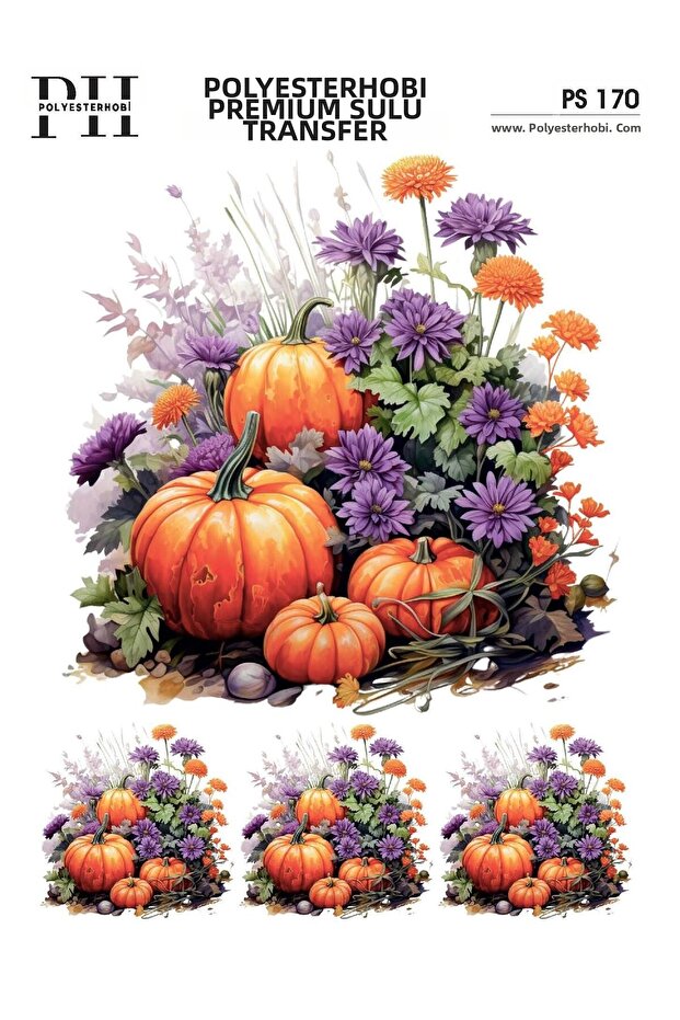 Premium Water Transfer 25X35 Flower and Pumpkin Patterned Ps 170