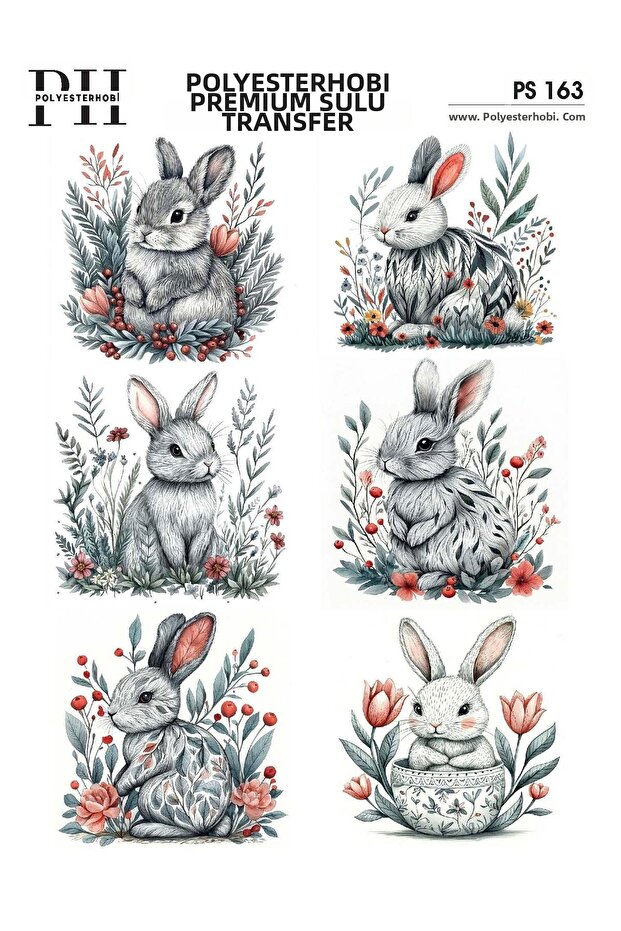 Premium Water Transfer 25X35 cm Rabbit Patterned Ps 163