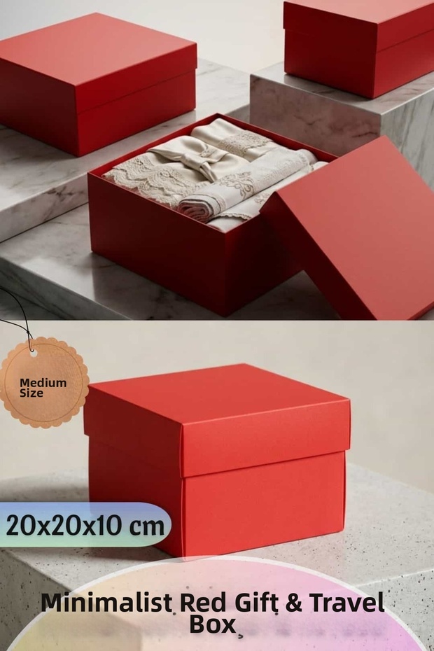 مجموعة هدايا مينيمال وصندوق هدايا (صندوق كرتوني بغطاء) قطعة واحدة (20x20x10 سم) أحمر