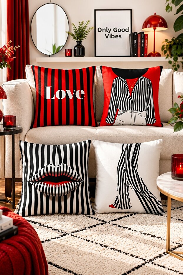Modern Women's Patterned 4-Piece Throw Pillow Cover Set