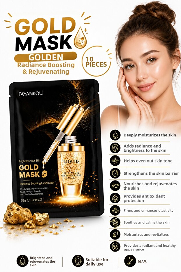 Gold Mask Gold Essence Facial Mask 10 Pack Moisturizing and Brightening Paper Mask